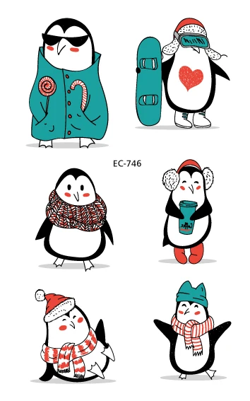Rocooart серии мультфильм наклейки Рождество милый пингвин водонепроницаемые наклейки для детей последний дизайн животное временная татуировка - Цвет: EC-746
