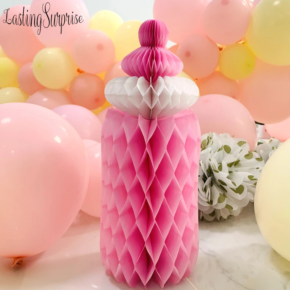 

Gender Reveal Party Supplies Baby Shower Decorating Baby Bottle Paper Pom Poms Honeycomb Room Hanging Table Decorative Craft 1pc