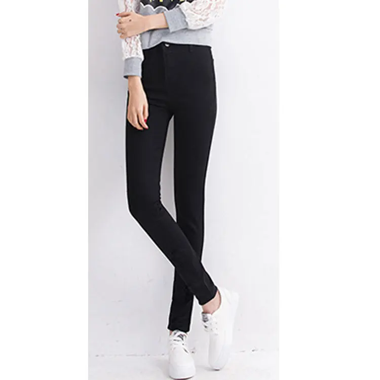 Распродажа, новые белые женские джинсы с высокой талией, повседневные эластичные длинные узкие брюки для женщин, узкие брюки с карманами# GRP020 - Цвет: Черный