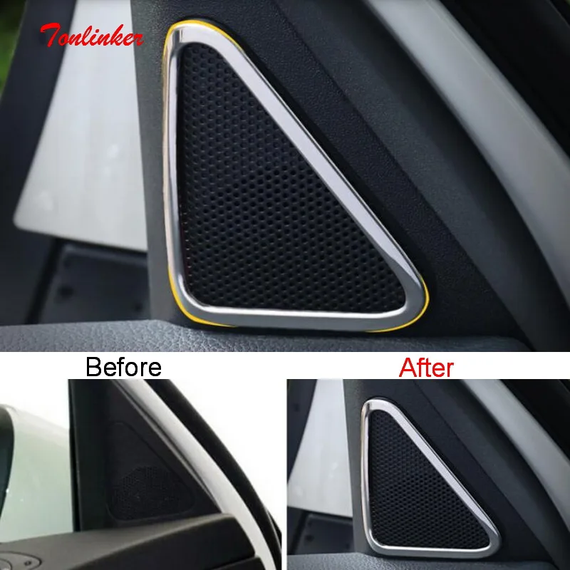 

Tonlinker Covers Tweeter speaker Position For Volkswagen Tiguan 2009-17 Car styling 2 pcs Stainless steel Cover Case Stickers