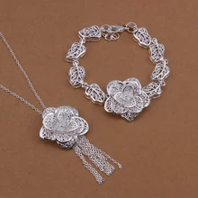 Silver plated ornate noble high quality refined luxury openwork flowers two piece sets hot selling classic silver jewelry S438
