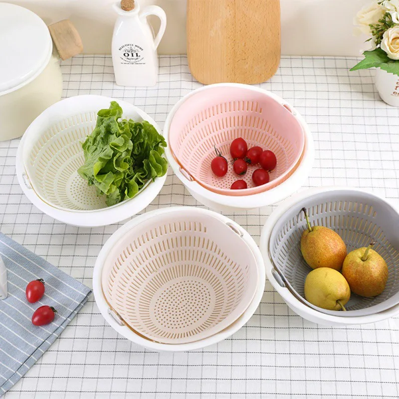 

Multi-function Fruit Vegetable Cleaning Drain Basket Portable Detachable Double-layer Hollow basket Kitchen Tools