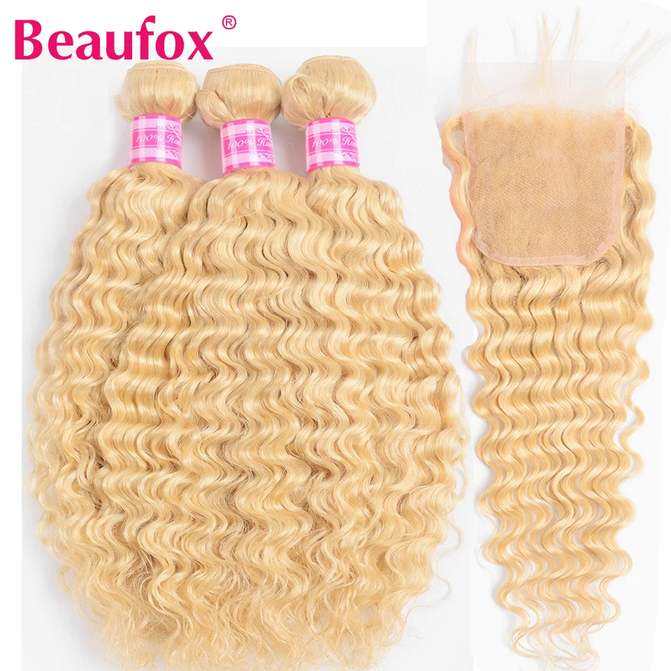 Beaufox 613 Blonde Bundles With Closure Indian Deep Wave 3 Bundles With Closure Remy 613 Human Hair Weave Extension Beaufox 613 Blonde Bundles With Closure Indian Deep Wave 3 Bundles With Closure Remy 613 Human Hair Weave Extension