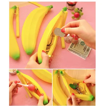

Women Bag Kids Children's Coin Bags Silicone Coin Purse Banana Bag Pencil Case Zipper Pouch Rubber Key Wallet monederos mujer 15