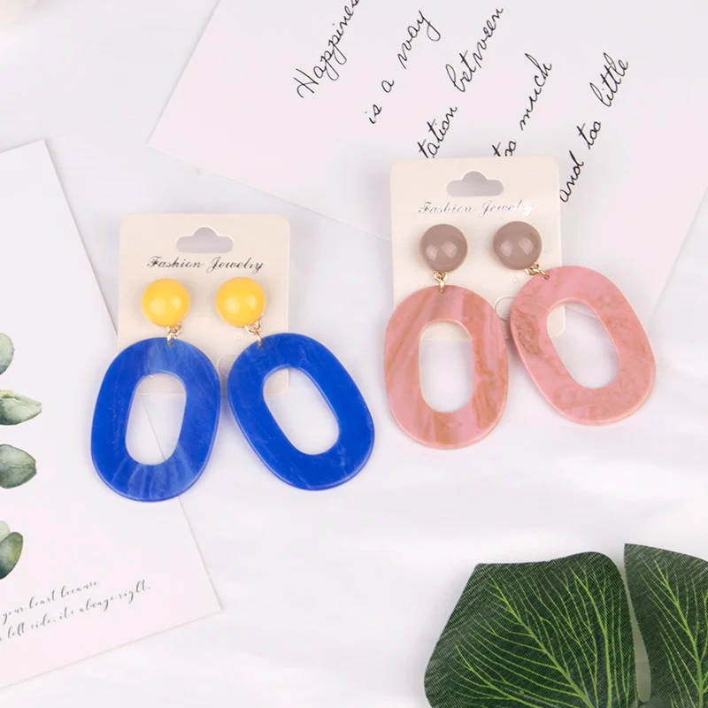 GuanLong Trendy Long Acrylic Fashion Earrings for Women Big Circle Geometric Resin Dangling Drop Earring Girls Jewelry Brincos   (1)