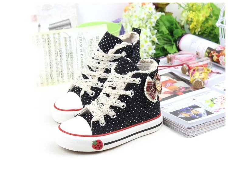 1 Classic Girls Canvas Shoes Polka Dot Girls Princess Bow Shoes Kids Casual Denim Shoes for ChildrenKorean Student Sneakers (15)