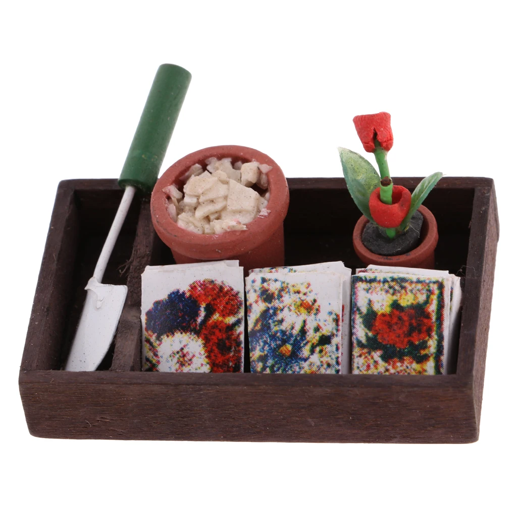 1/12 Dollhouse Miniature Furniture Wooden Box Horticulture Gardening Box Kit Flowerpot  for 1:12 DIY Dollhouse Accessories