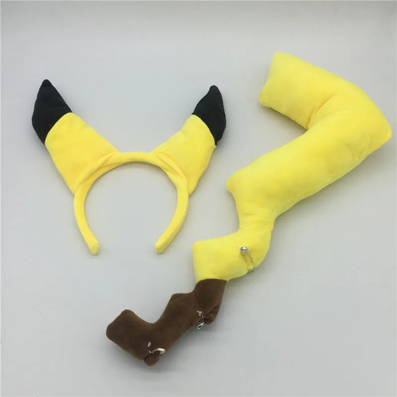 Новый набор плюшевых игрушек с ушками и хвостом детектива Pokemon pikachu повязка на