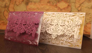 

50pc/lot Elegant Wedding Invitation Card Lace Pearl Paper Laser Cut Envelope for Wedding Birthday Party