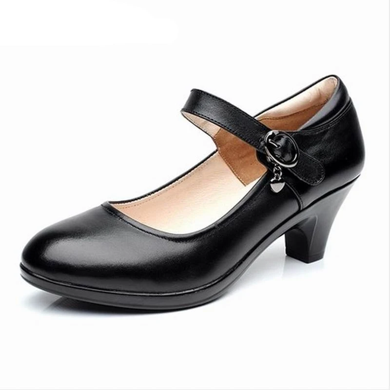 TIMETANG/модные весенние женские туфли-лодочки на толстом каблуке; Рабочая обувь из натуральной кожи; женская повседневная обувь на высоком каблуке - Цвет: Черный
