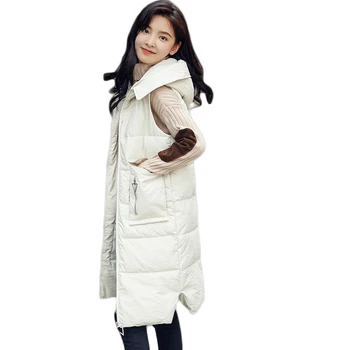 

New Women Loose Vests Winter Jacket Hooded Thicken Warm Long Casual Cotton Padded Waistcoat Female Sleeveless Waistcoat D513