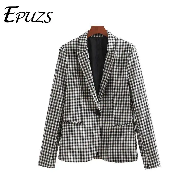 blazer feminino black plaid blazer women vintage office women blazers and jackets pockets coat female casual korean blazer 2019