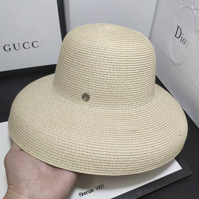 13 см с широкими полями, пляжная шляпа от солнца, большая флоппи женская летняя шляпа, красная, черная, белая, УФ-Защита от солнца, соломенная складная шляпа для путешествий, Шляпа Дерби - Цвет: Бежевый