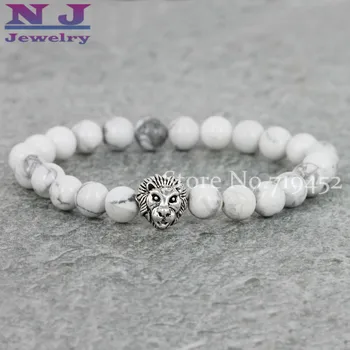 

2015 Hot Sale Mens Beaded Silver Lion Head Bracelets Wholesale 10pcs/lot 8mm Natural Turquose Stone Beads Bracelet,Gift