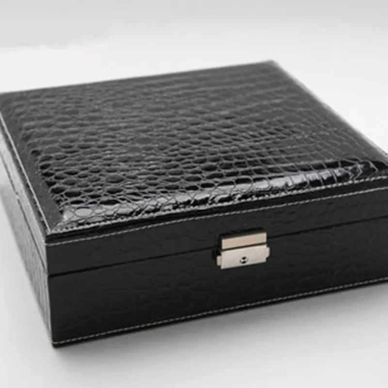 2017 New style Crocodile Pattern Leather Jewelry Box Fashion Jewelery Box With Mirror Double Layers Store Box Jewelry Packaging