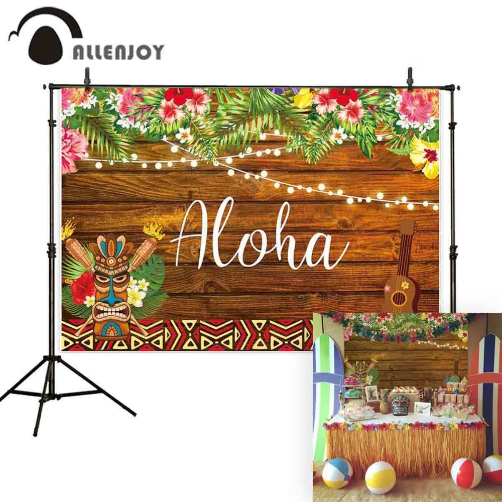 Allenjoy фон для фотосъемки с изображением «Aloha» бамбуковые маска Луо вечерние на день рождения ребенка дерево Тропический цветочный фон для студийной Фотокабины