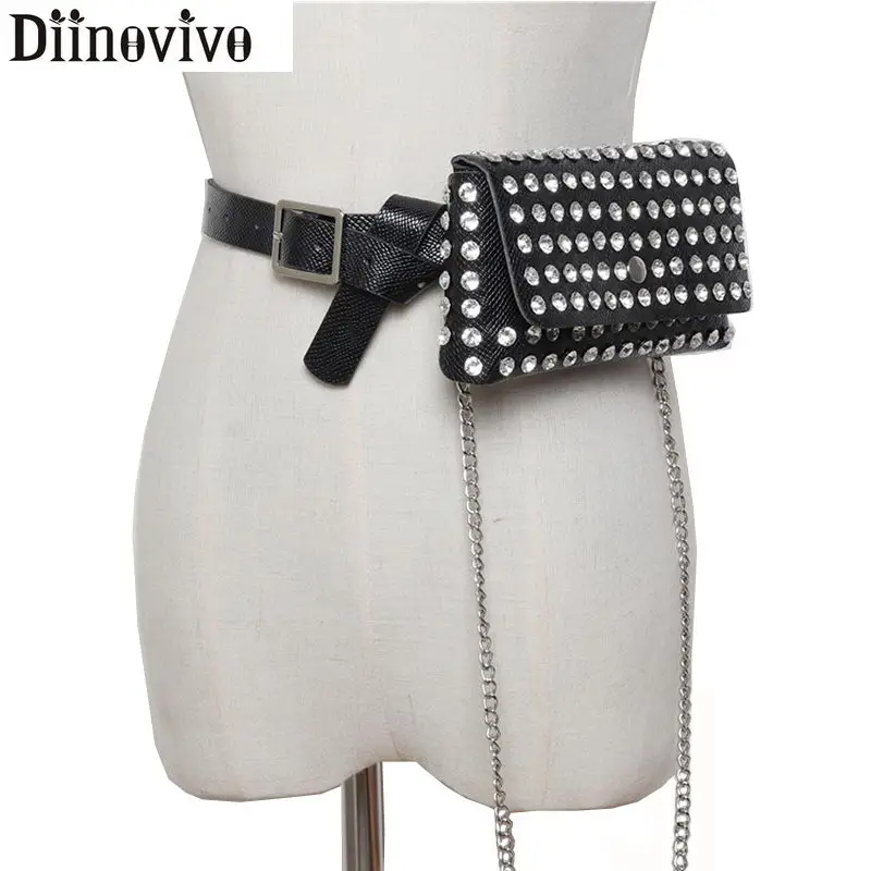 DIINOVIVO брендовая Бриллиантовая Дизайнерская Женская поясная сумка Роскошная змеиная поясная сумка женская модная цепочка для телефона