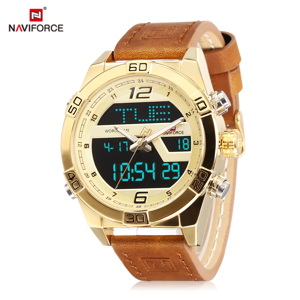 

NAVIFORCE 9128 Top Luxury Brand Male Dual Movt Watch Digital Calendar Display LED Backlight Luminous Wristwatch For Men