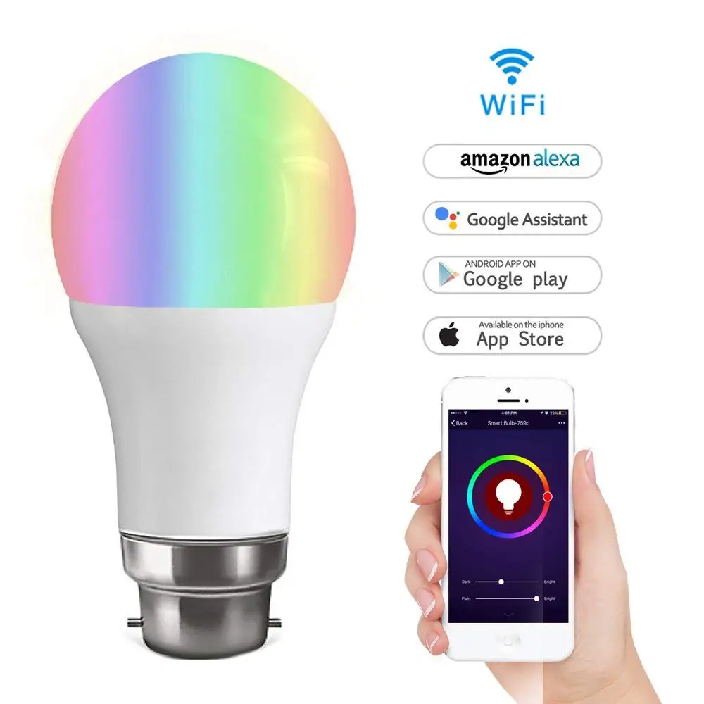 

WiFi Smart LED Light Bulb B22 Lamp Multicolored Dimmable 7W RGB Remote Control Homekit Works with Amazon Alexa and Google Home