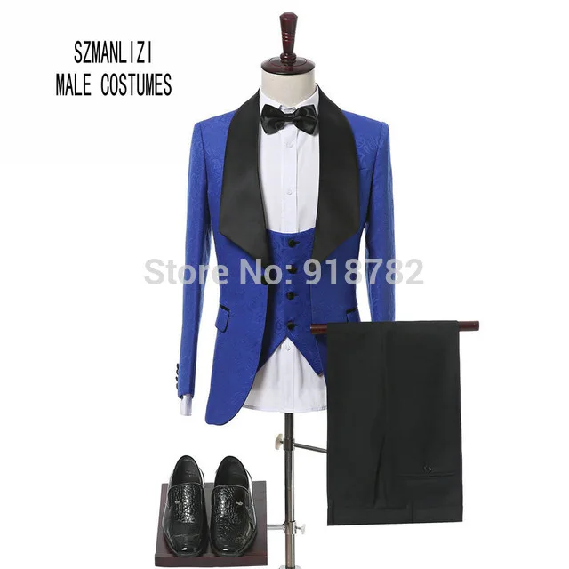 Костюм Homme новейший дизайн пальто брюки Terno Masculino Slim Fit 3 шт костюм черный принт Пейсли мужские костюмы с брюками - Цвет: as picture