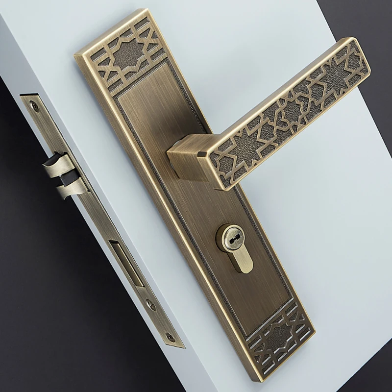  1Set European Solid Brass Door Lock with Keys Lock Classical Interior Doors Square Door Handle Uneq - 33047836672