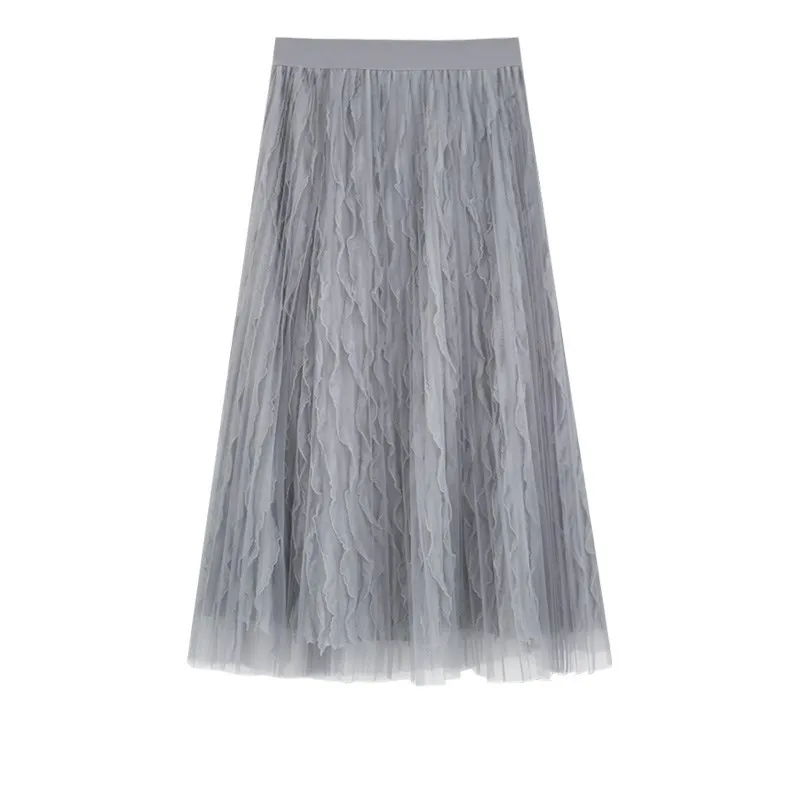 Весна новое поступление женские плиссированные юбки высокая Талия Тюль сплайсинга Faldas Largas Elegantes 4 цвета
