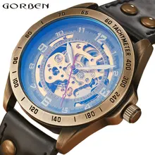 Retro Bronze Steampunk SKELETON AUTOMATIC Mechanical Watches Mens Sports Design Leather Luxury Top Brand Wristwatch Self-winding