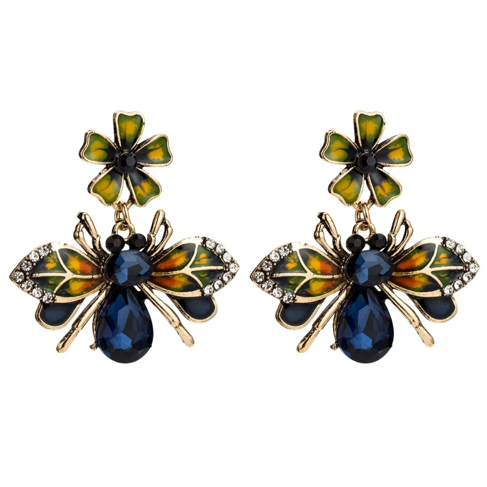 Qiaose Fanny, винтажные серьги-гвоздики в форме пчелы из сплава с эмалью для женщин, модные ювелирные изделия, коллекция сережек, аксессуары