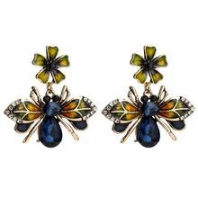 Qiaose Fanny, винтажные серьги-гвоздики в форме пчелы из сплава с эмалью для женщин, модные ювелирные изделия, коллекция сережек, аксессуары