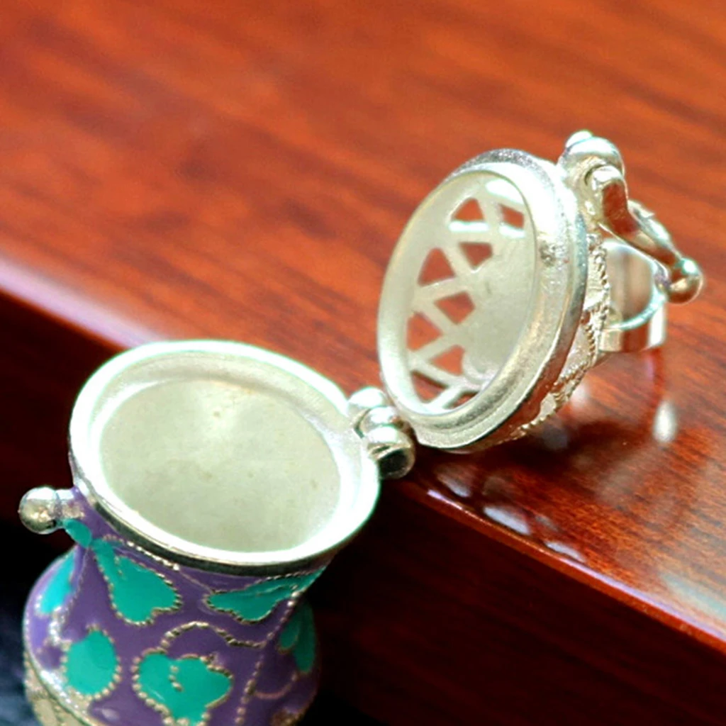 MagiDeal Essential Oil Diffuser Pendant Perfume Cage Locket Hollow Out Enamel Bottle for Necklace Keyring