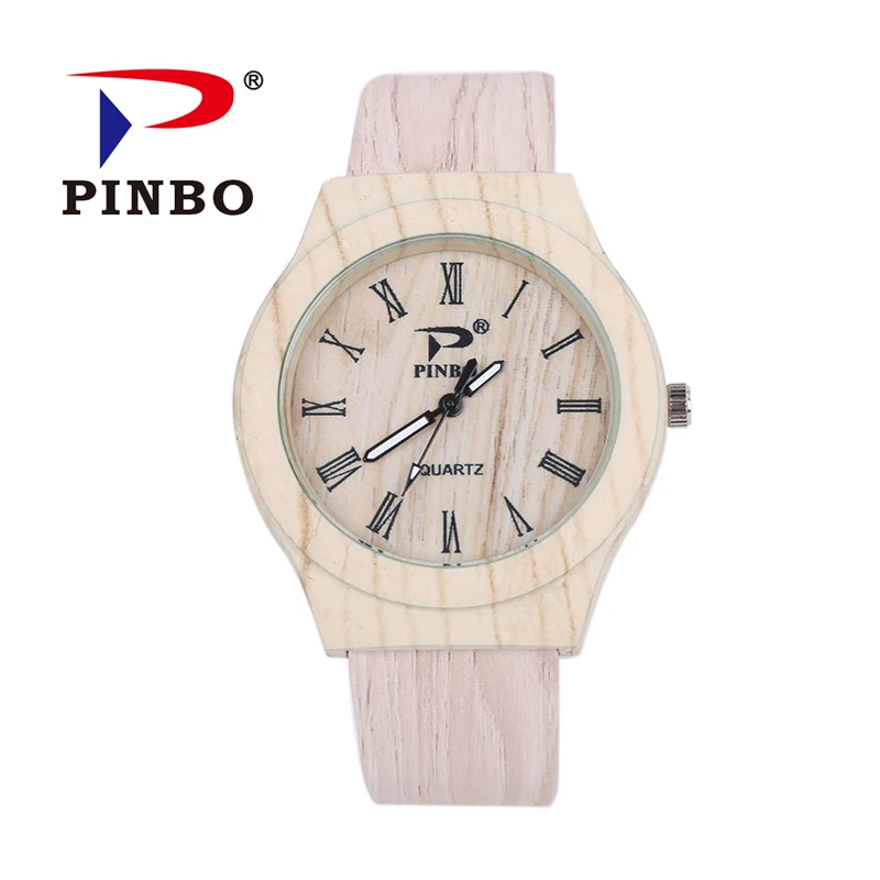 

2016 New PINBO Brand Vintage Casual Quartz Watch Women Leather Wood Grain Analog Dress Watches Relogio Feminino Clock Hot Sale