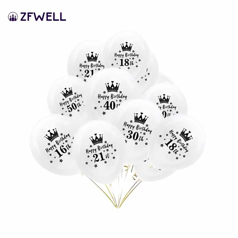 

ZFWELL 12pz Transparent number 16/18/21/30/40/50/60 crown letter latex balloon happy birthday party background decoration7