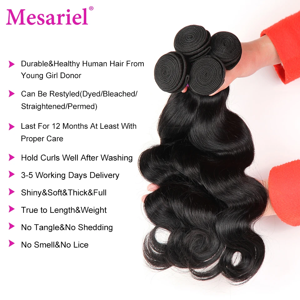 Mesariel Body Wave 4 Bundles Non-Remy Human Hair Extensions Brazilian Hair Weave Bundles Mesariel Body Wave 4 Bundles Non-Remy Human Hair Extensions Brazilian Hair Weave Bundles