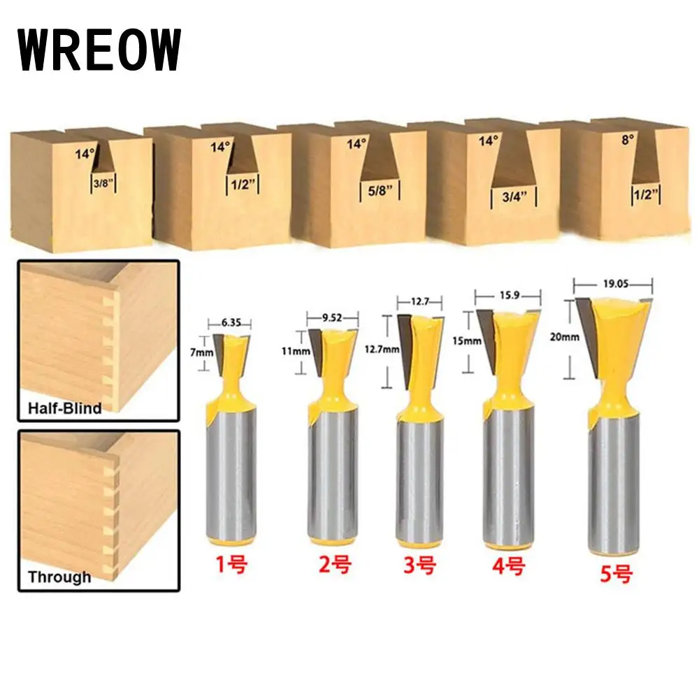 

WREOW 5pc/Set 1/2inch Shank Carbide Molding Router Bit Wooden Drill Bit Milling Cutter Router Bit for Woodwork Cutter Power Too