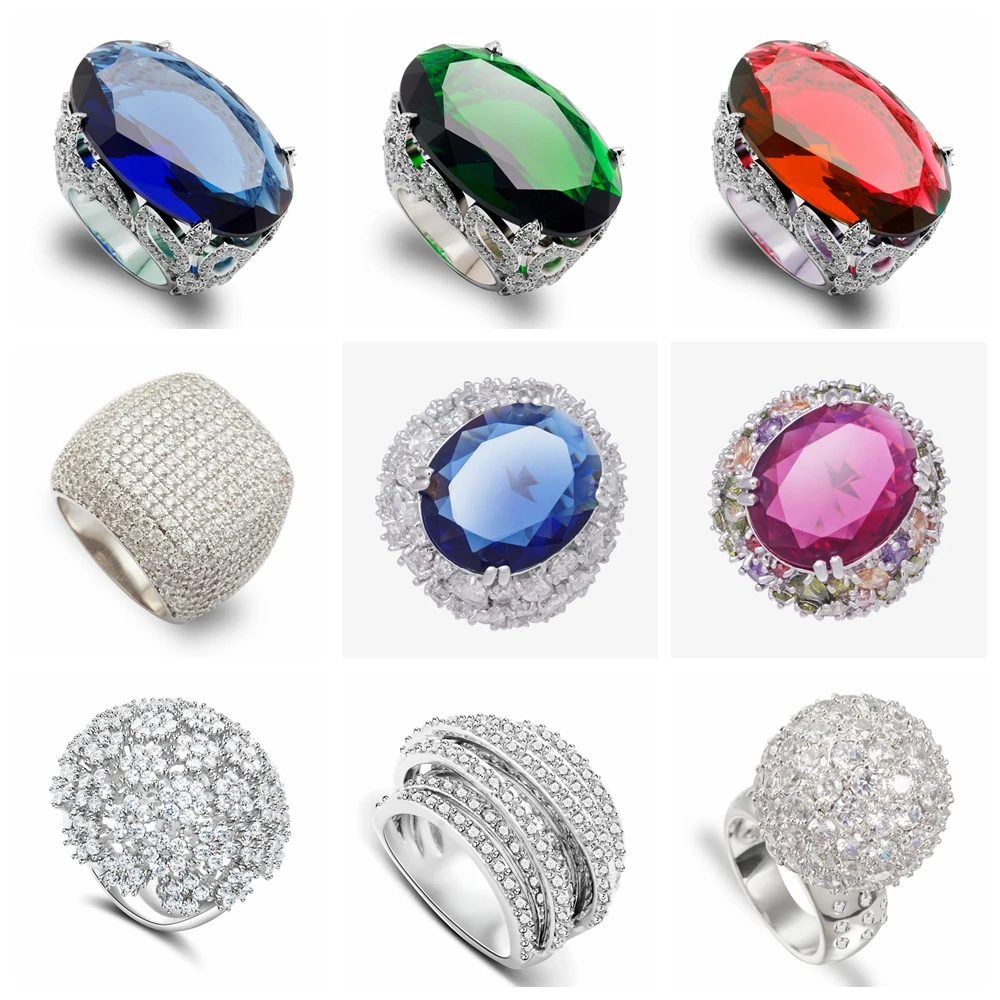 

Yunkingdom 44 Style Fine Rings for Women Wedding Party Fashion Big Ring Luxury Geometric Jewelry