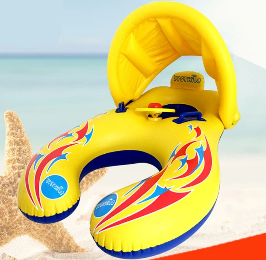 Inflatable Baby Swim Ring Parent-child Double Shade Swimming Ring Baby Inflatable Boat With Awning