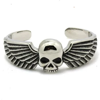 

New!! Top Selling Cool Biker Skull Bracelet 316L Stainless Steel Man Angel Wing Golden Biker Bracelet