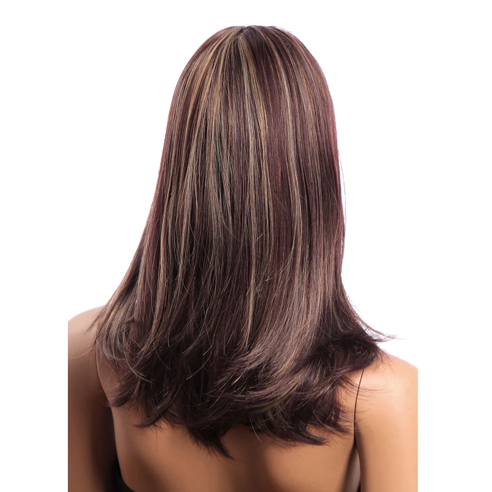 Yiyaobess 18 дюймов средней длины парик с челкой микс коричневый синтетические волосы основные прямые афроамериканские парики для женщин