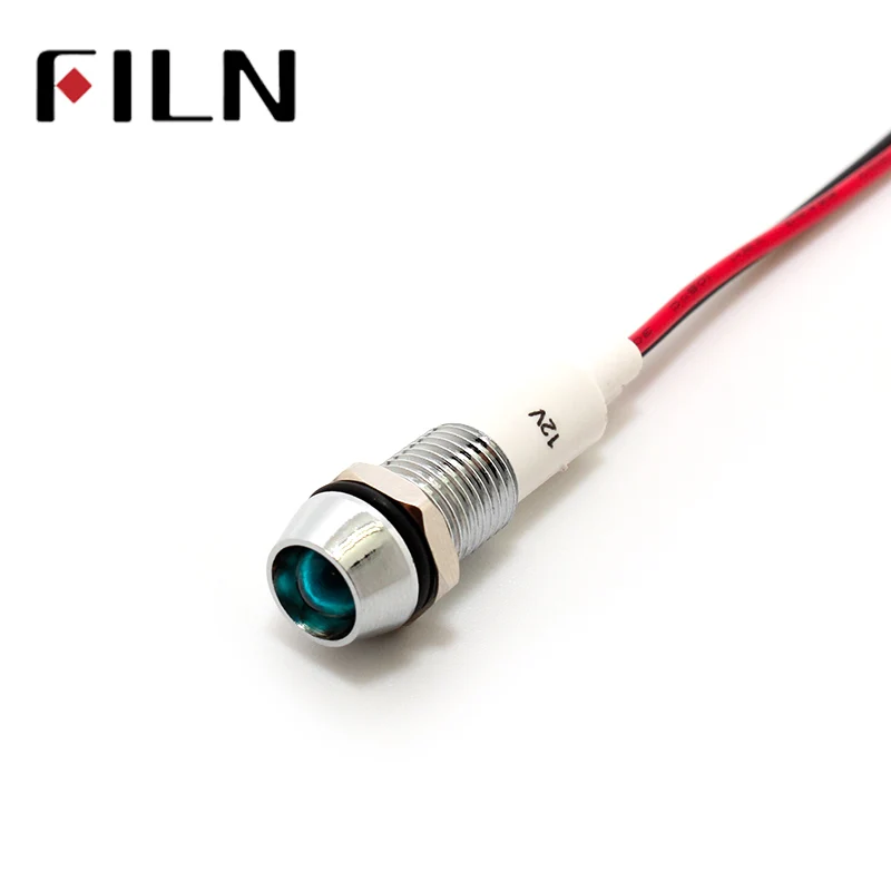 10 мм вогнутый светодиодный индикатор Matel с кабелем 20 см 6 в 12 В 24 в 110 В 220 В красный желтый синий зеленый светодиодный
