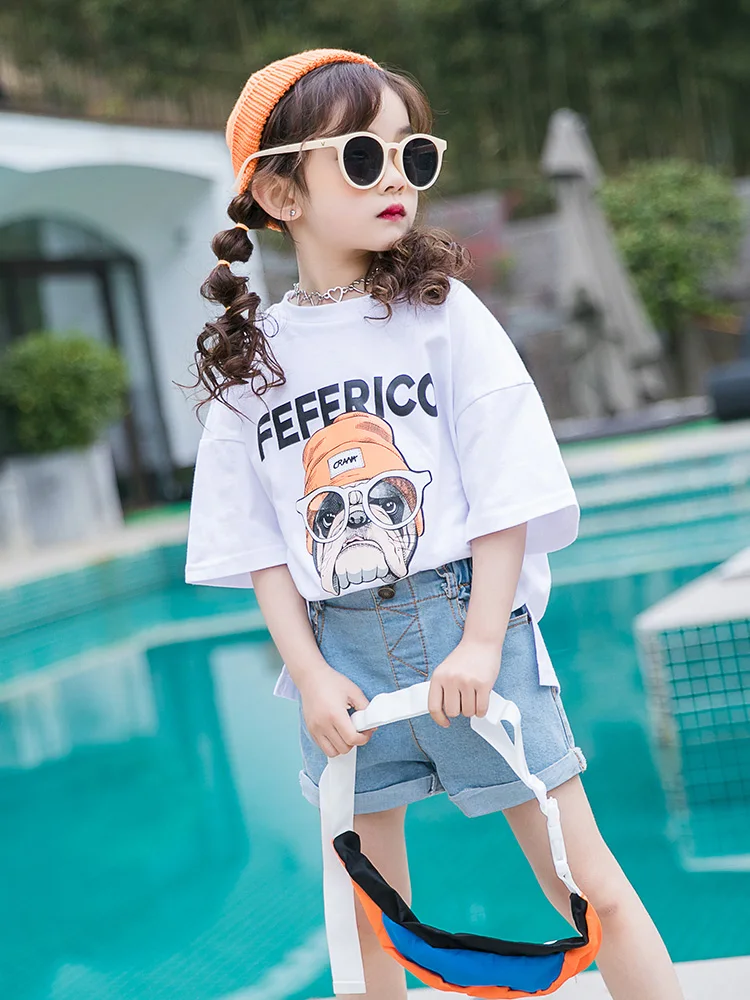 

Girls Tee Shirts 2019 Toddler Girl Tshirts Summer White Black Print Cotton T-shirt Teenage Baby Girl Clothes Kids Teens Top 9 12