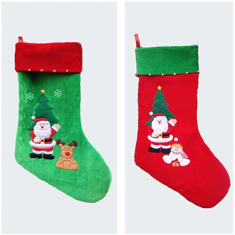 

77cm/30.3 Inch length large christmas stockings with santa claus and reindeer pattern fleece xmas gift bags santa claus bag