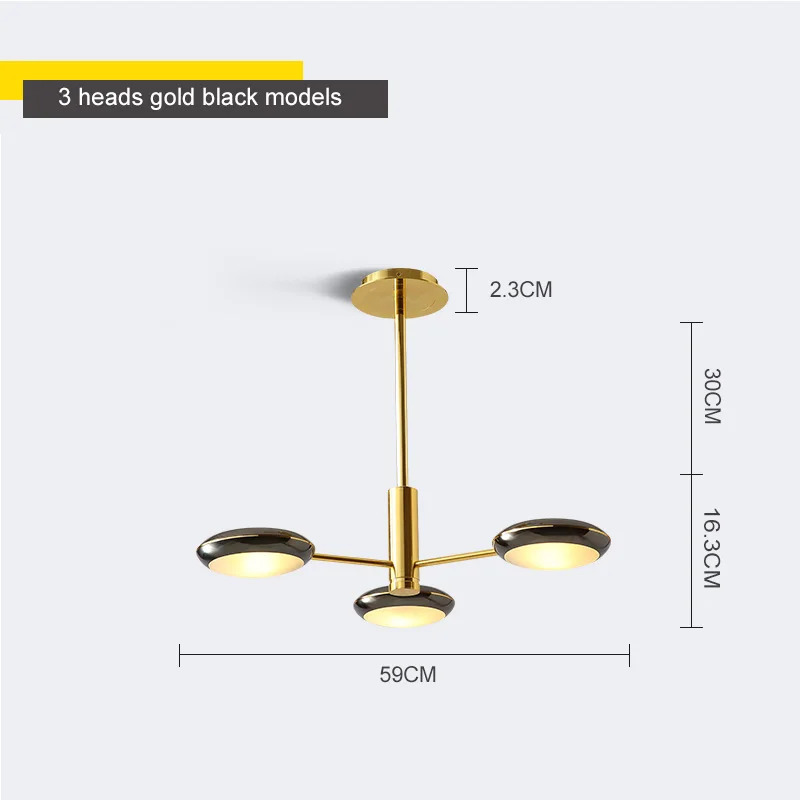 Скандинавская лампа для гостиной, простая и современная Подвесная лампа, атмосферная лампа для дома, спальни, Оригинальная лампа для ресторана - Цвет корпуса: 3 heads Black