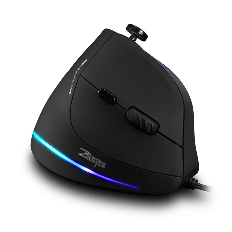 ZELOTES, компьютерная периферийная C-18, игровая мышь, проводной вертикальный кабель, светодиодный программируемый пульт дистанционного управления для эргономики Jun10 - Цвет: Black