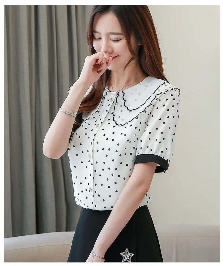 Dingaozlz летняя одежда новая корейская мода горошек шифоновая рубашка Повседневная Женская топы с коротким рукавом женская блузка Blusa