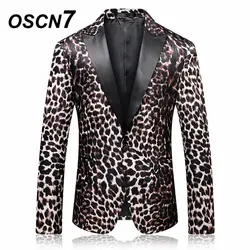 OSCN7 Модные леопардовые Блейзер Для мужчин Мода 2018 плюс Размеры Повседневное Для мужчин S Блейзер вечерние досуг костюм Homme 4XL