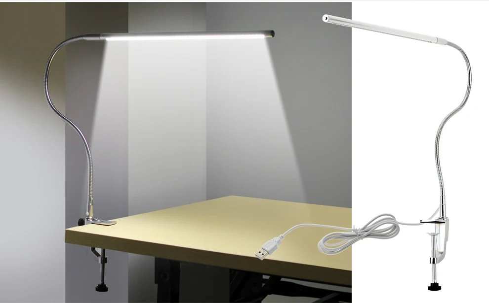 Conduziu a Lâmpada de Estudo do Trabalho Lâmpadas de Mesa de Escritório Proteção para os Olhos Luz de Leitura. Braço Longo Leds Braçadeira Montar Usb Flexível 48 9 Cheap Luminária de mesa