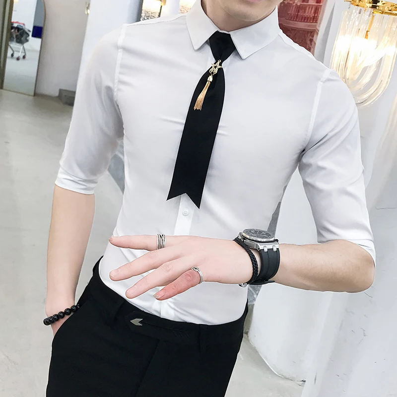 Brand New Shirt Men Summer 2019 Half Sleeve Shirt Dress Gentlemen Slim