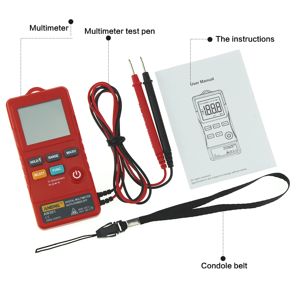 AN301 Мультифункциональный кнопочный мультиметр+ Портативный ремешок+ Измерительная линия данных логистический мультиметр измерительный тестер инструмент