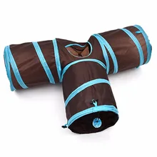 Funny T Shape Nylon Cats Tunnel Toys Three Way Foldable Home Folding Training Tunnel font b