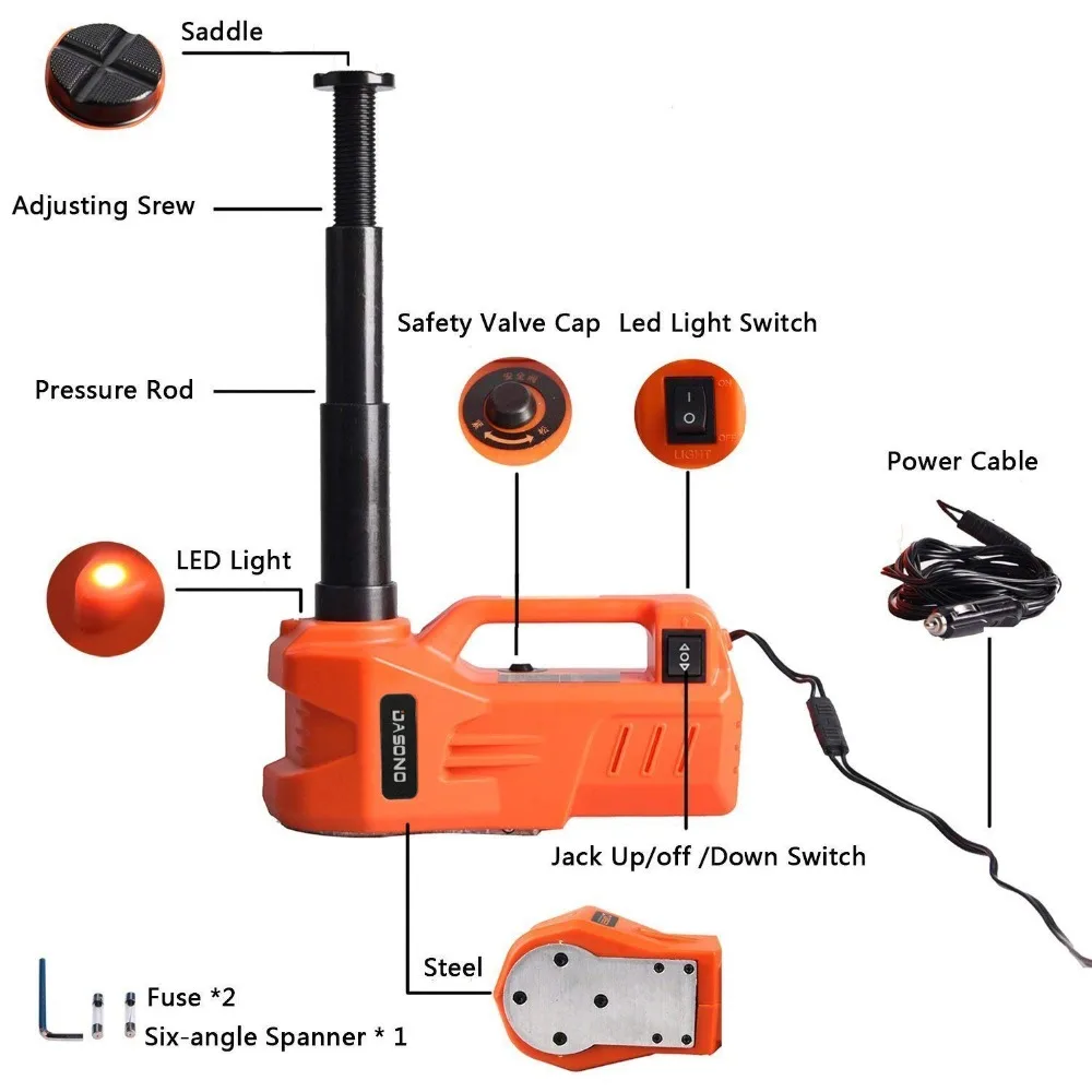  KUNFINE 12V 3Ton 150 W Rated Power 13 A Max.Current Car Electric Tire Lifting Car Jacks Hydraulic A